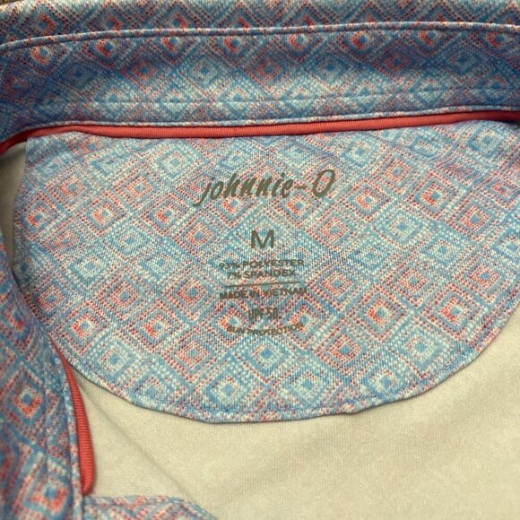 Johnnie-O Men's Medium Polo Shirt Blue Red Geometric Performance Stretch UPF 50 - Picture 4 of 7